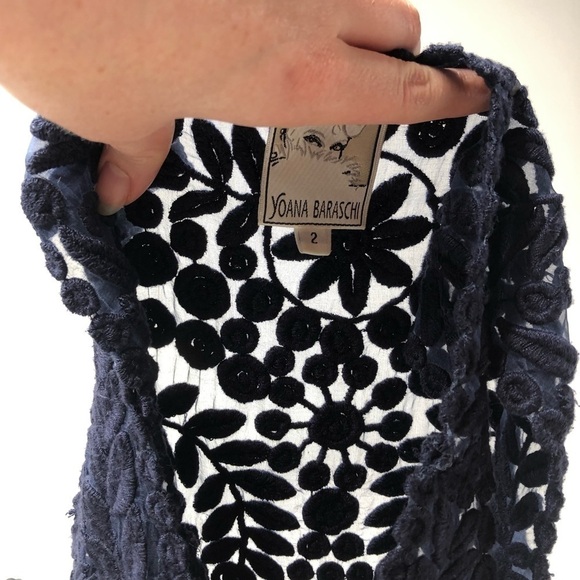 YOANA Baraschi BHLDN Navy Embroidered Floral Leaf Lace 100% Silk Cocktail Dress - Picture 7 of 16